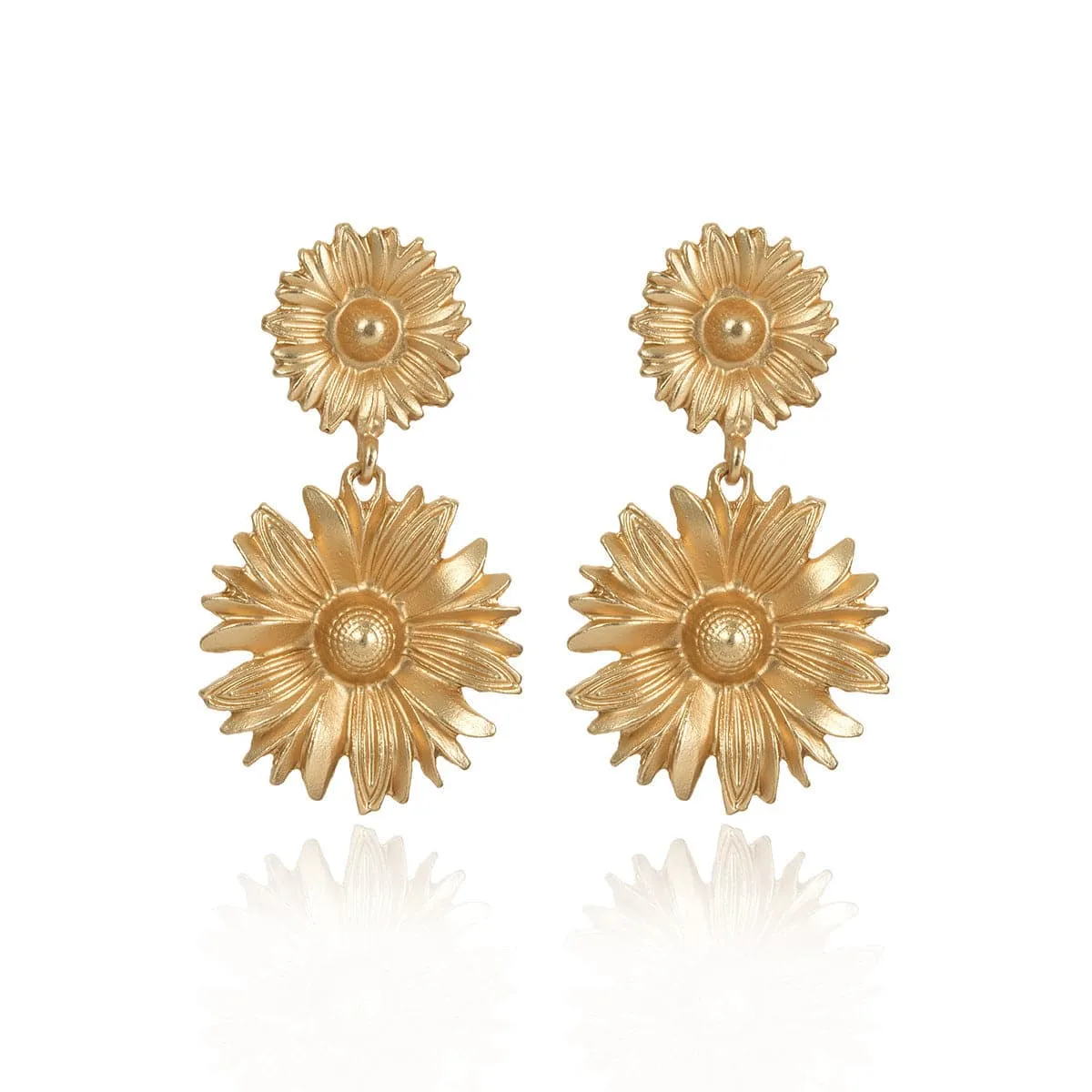 18K Gold-Plated Floral Dual-Mum Drop Earrings