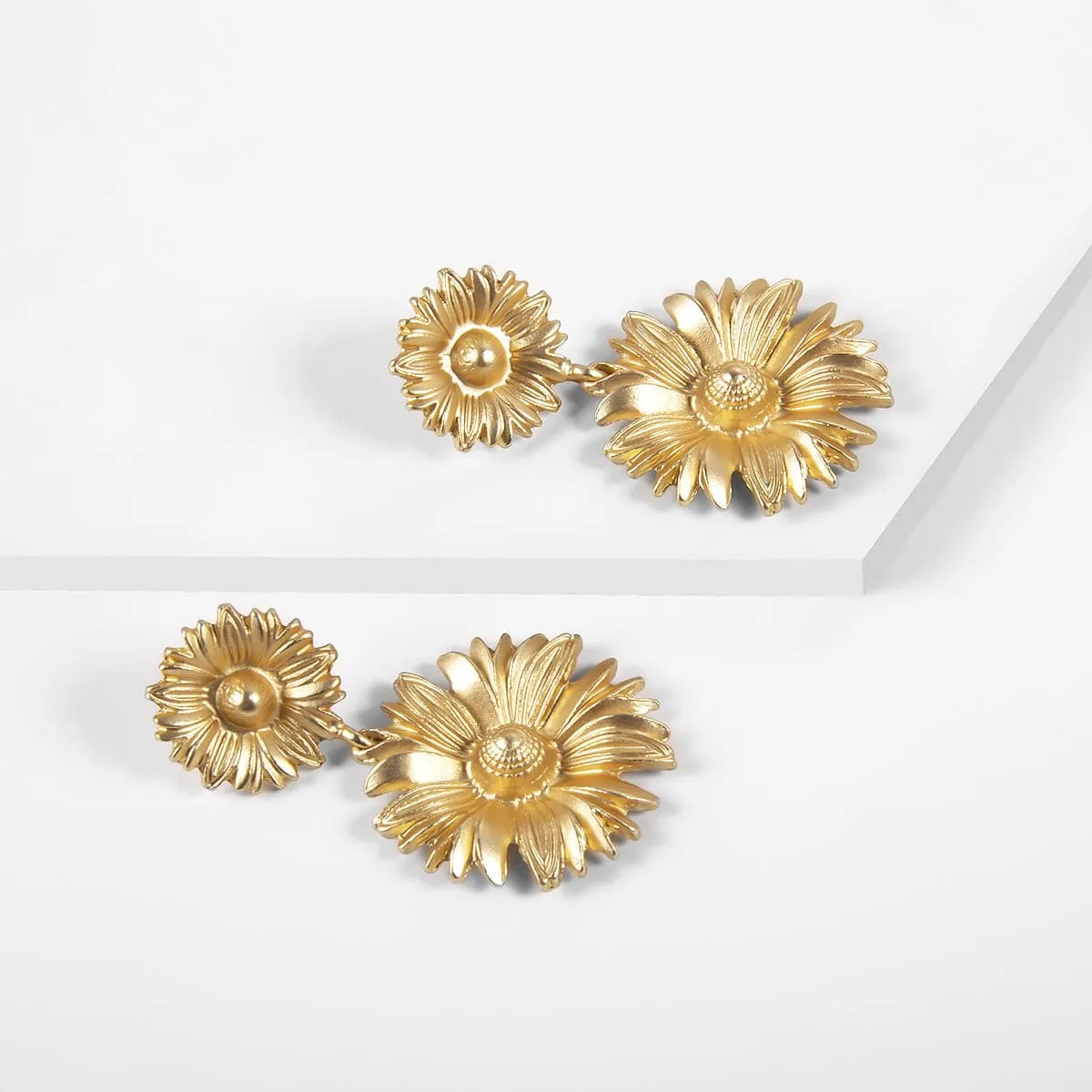 18K Gold-Plated Floral Dual-Mum Drop Earrings