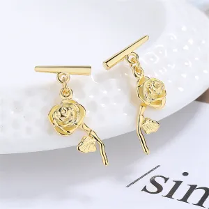 18K Gold-Plated Rose Bar Drop Earrings