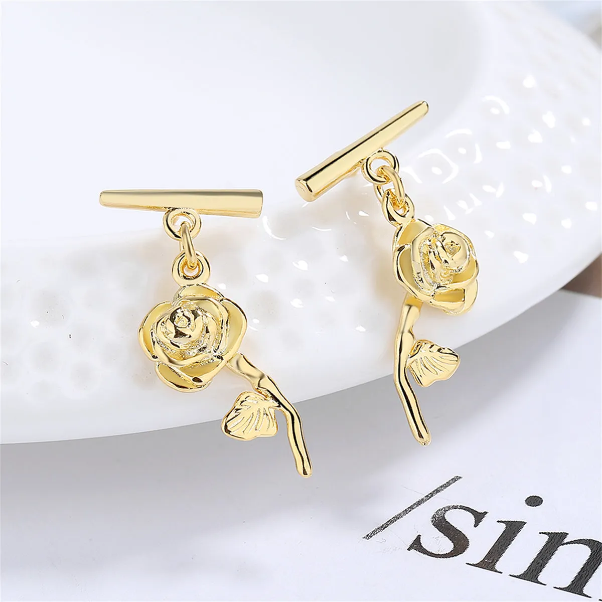 18K Gold-Plated Rose Bar Drop Earrings