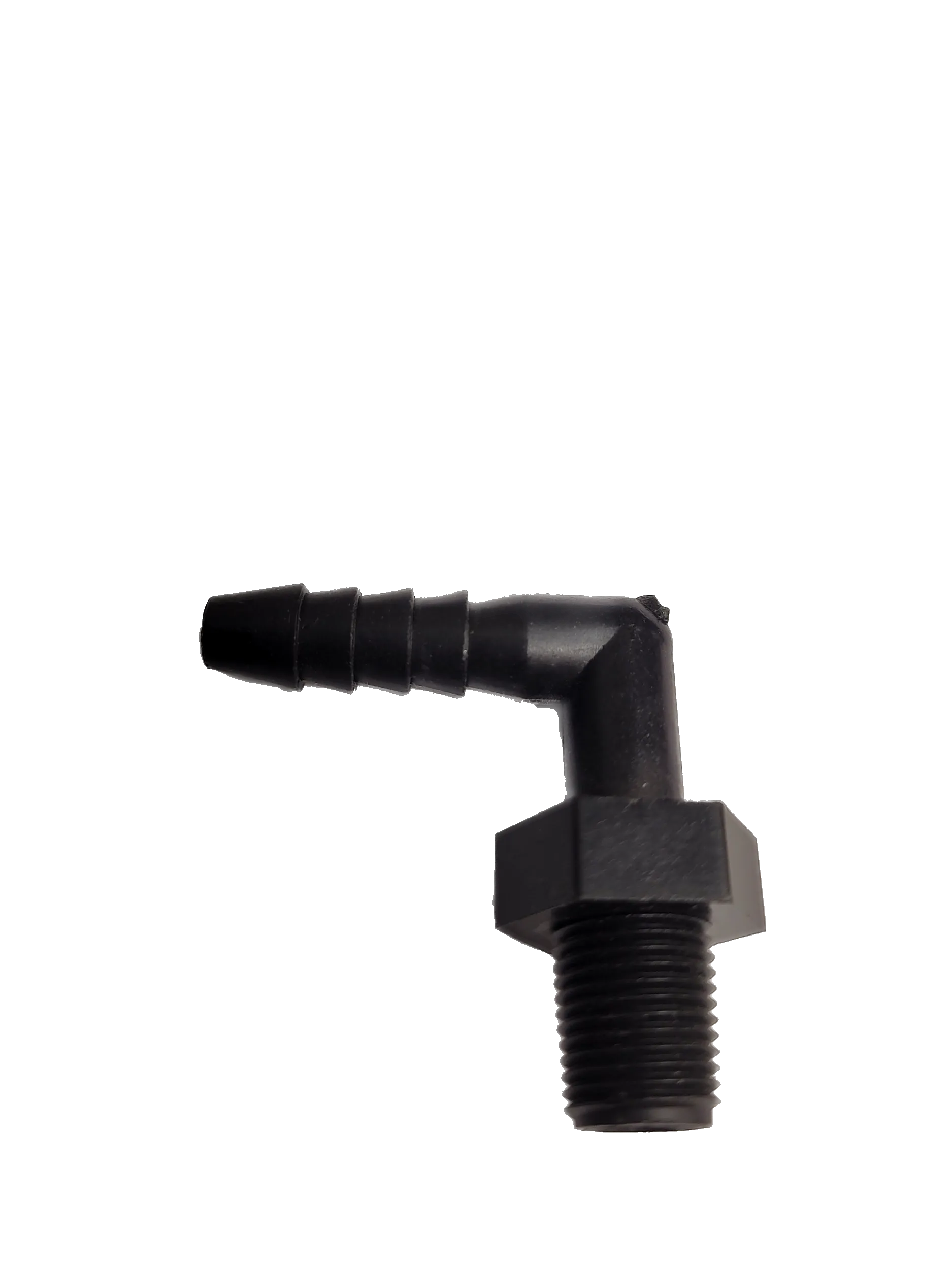 1/8" MNPT x 0.25" Hose Barb 90° Poly Fitting