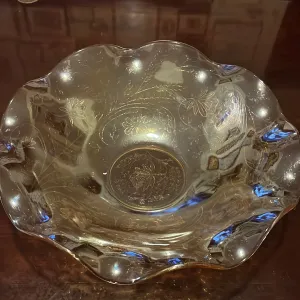 1940's Embossed Carnival Glass Ribbon Bowl