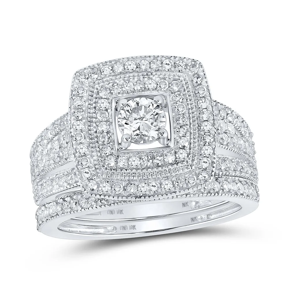 1CTW-DIA NK 1/3CT-CRD DOUBLE HALO BRIDAL SET