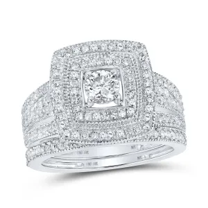 1CTW-DIA NK 1/3CT-CRD DOUBLE HALO BRIDAL SET