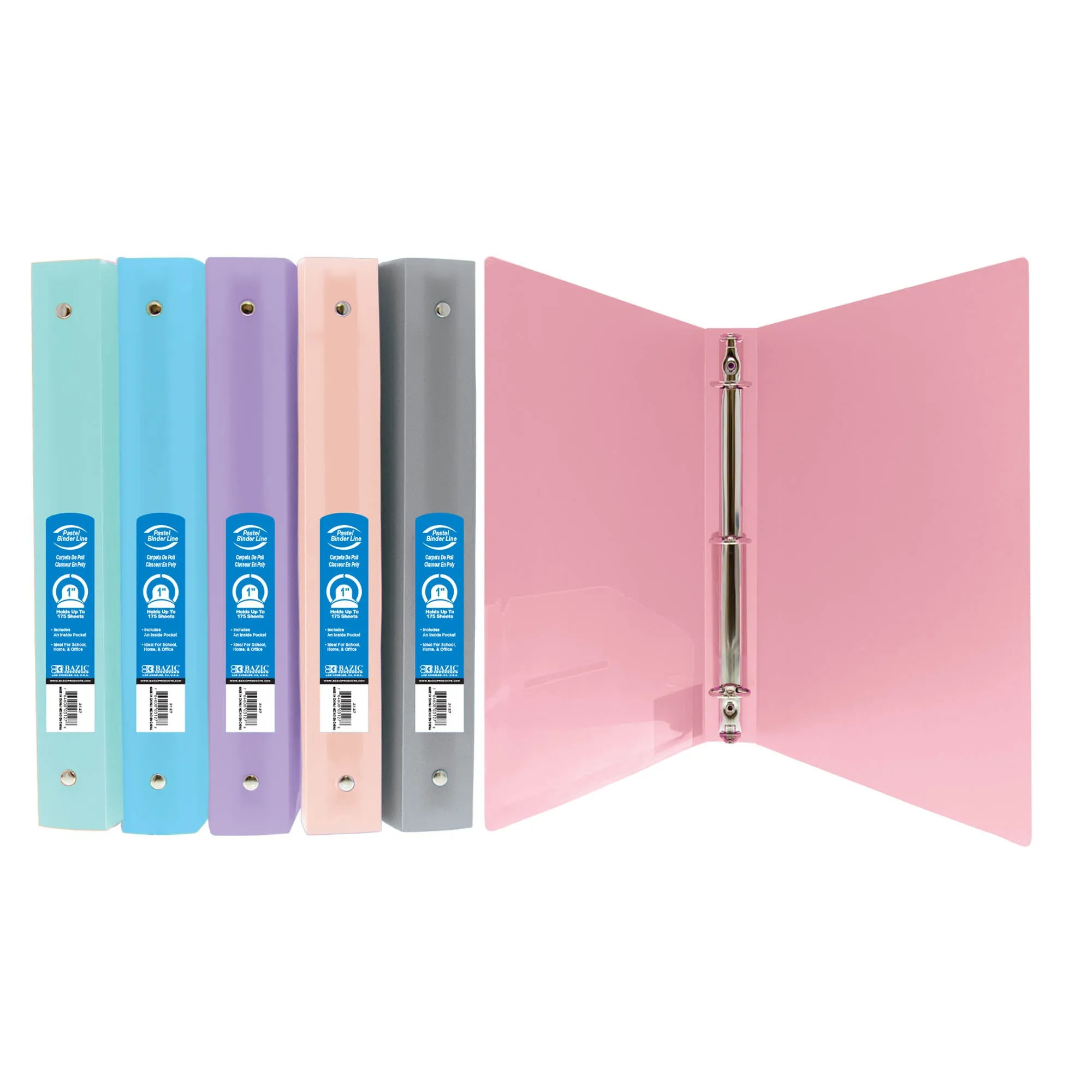 1" Pastel Color Poly 3-Ring Binder w/ Pocket