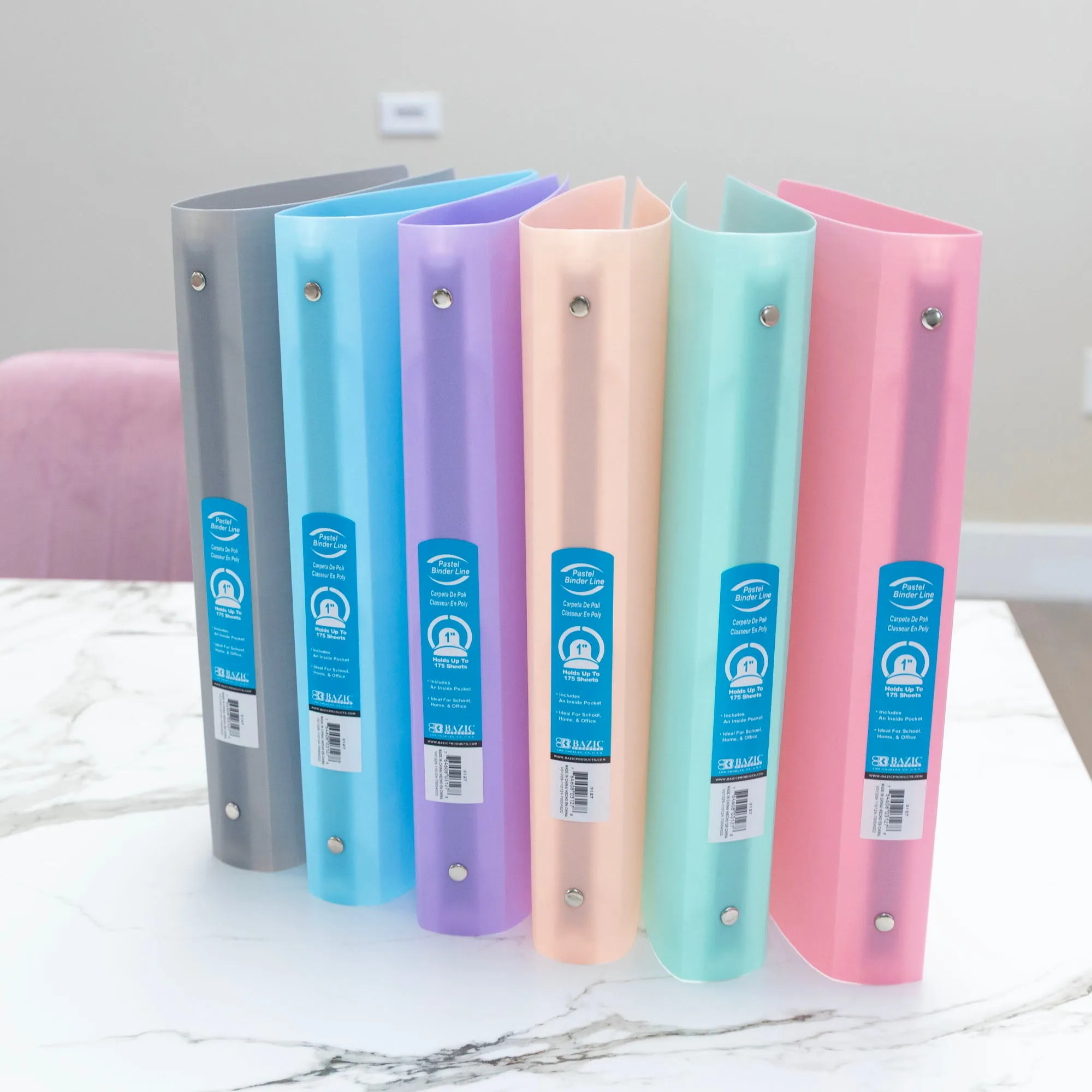 1" Pastel Color Poly 3-Ring Binder w/ Pocket