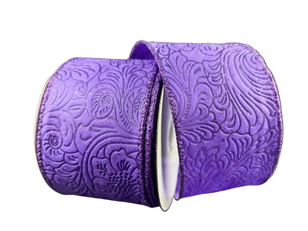 2.5" Glittered Embossed Flowers w/ Metallic Edge: Purple (10 Yards) 72433-40-11