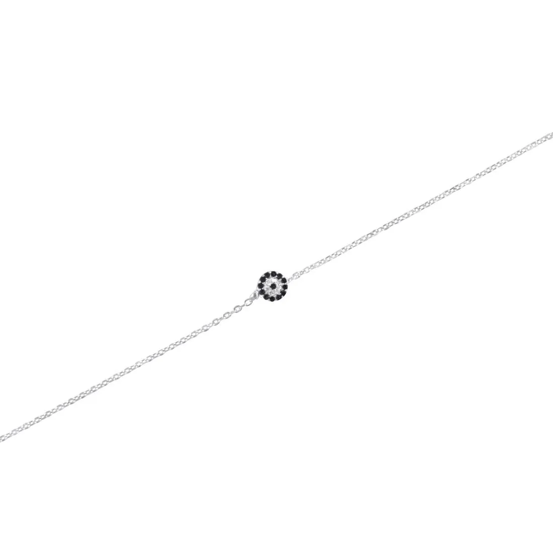 27cm Sterling Silver White and Blue Cubic Zirconia Evil Eye Anklet