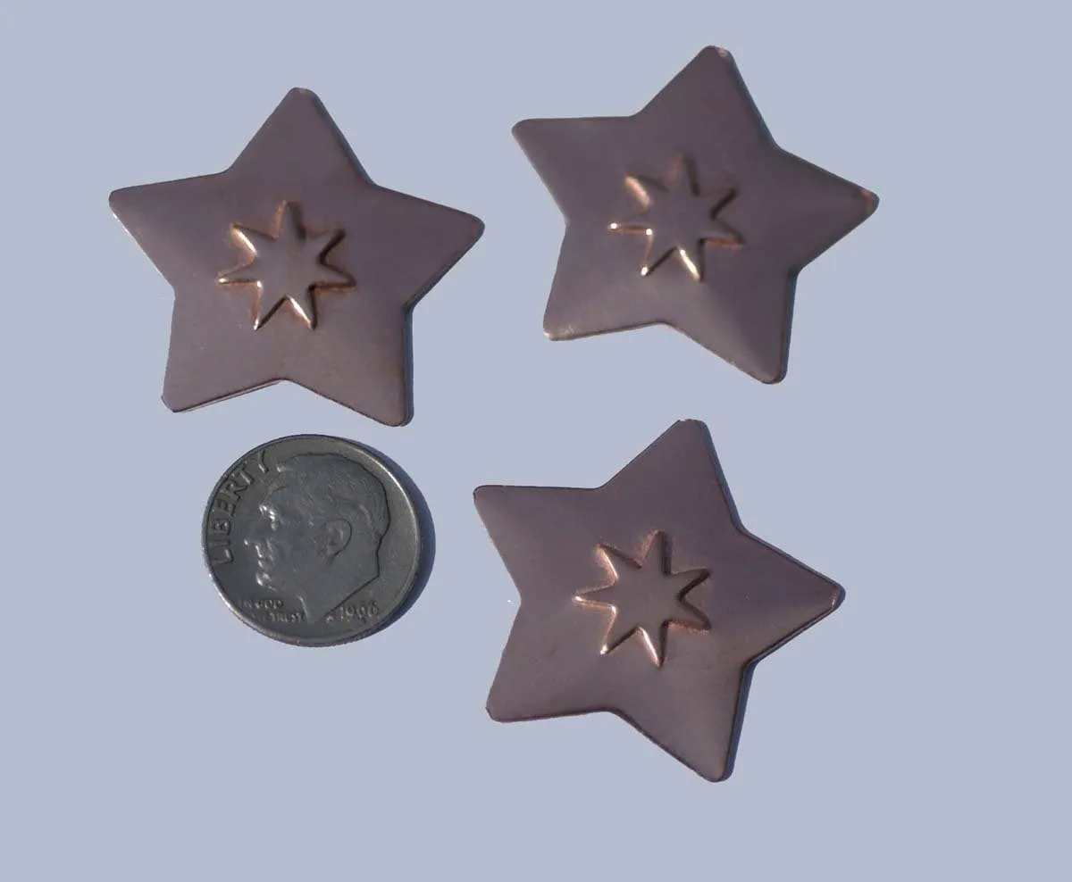 30.5mm Star with 10.8mm Star Embossed Blank Cutout for Enameling Stamping Texturing Metalworking Jewelry Making Blanks