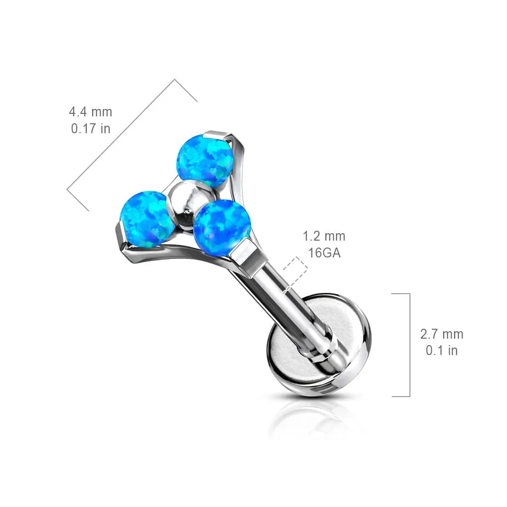 316L Surgical Steel Internally Threaded Blue Opal Triangle CZ Labret
