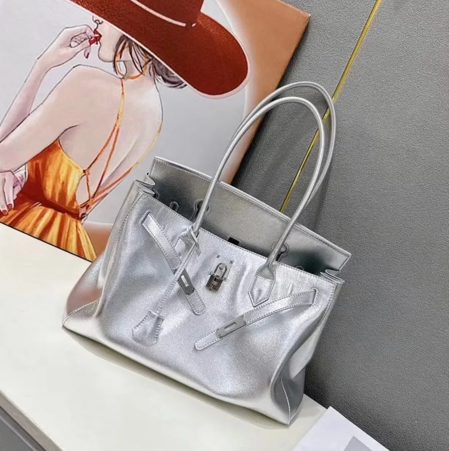 35cm Gold Genuine Leather Wirkin Handbag