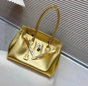 35cm Gold Genuine Leather Wirkin Handbag