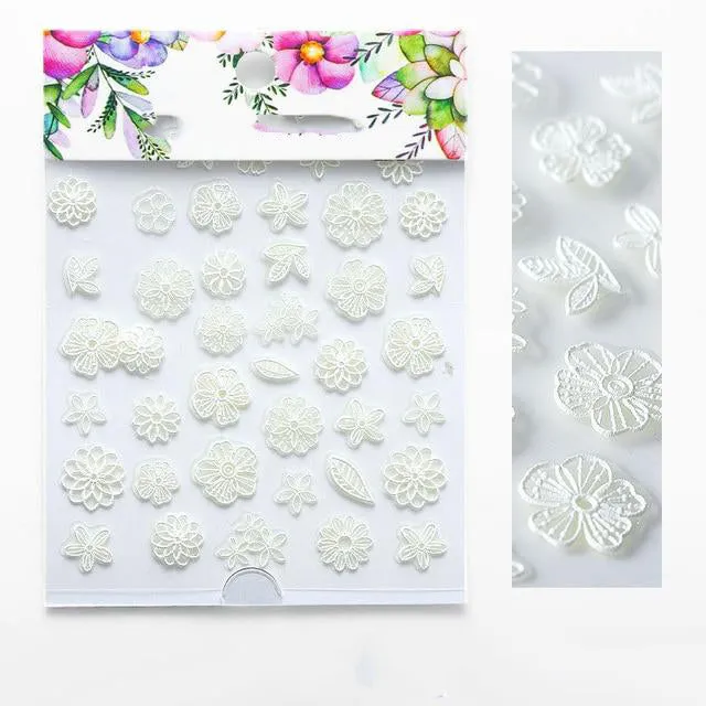 3D Embossed Flower Leaf Nail Sticker Decals