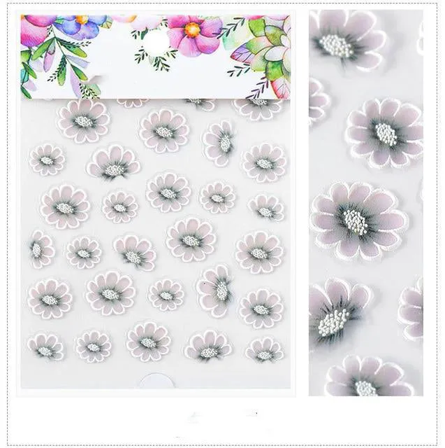 3D Embossed Flower Leaf Nail Sticker Decals