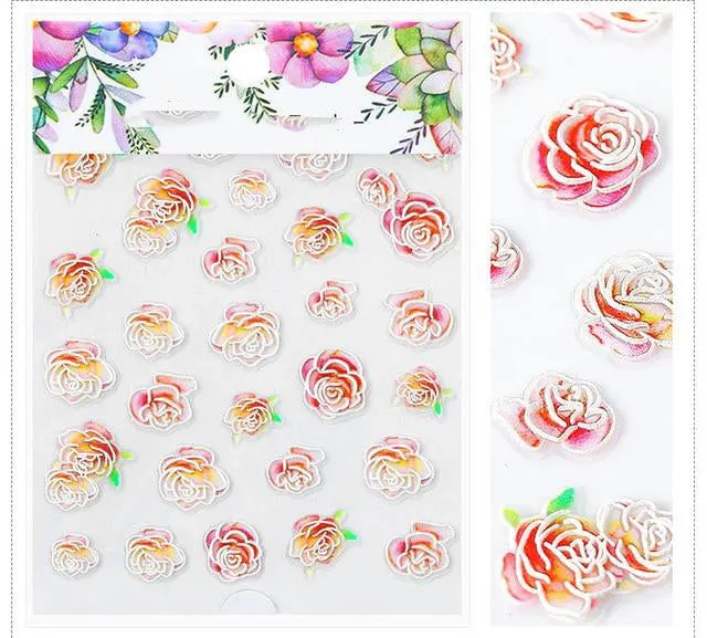 3D Embossed Flower Leaf Nail Sticker Decals