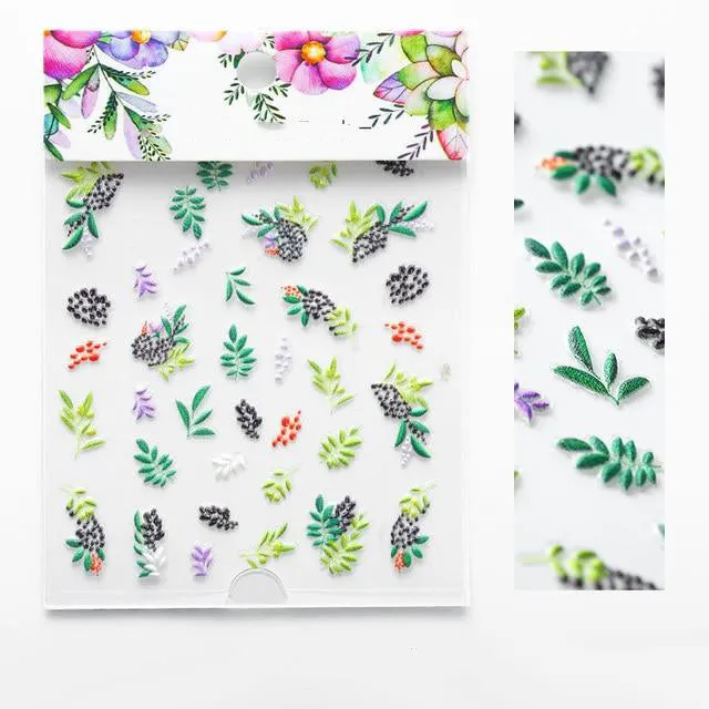 3D Embossed Flower Leaf Nail Sticker Decals