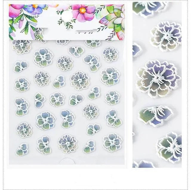 3D Embossed Flower Leaf Nail Sticker Decals