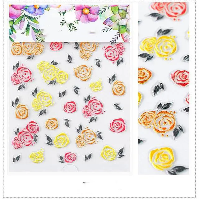 3D Embossed Flower Leaf Nail Sticker Decals
