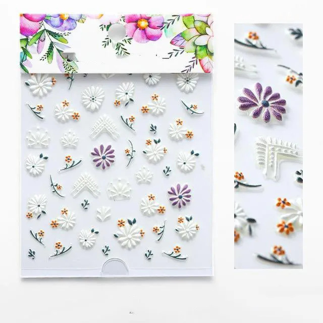 3D Embossed Flower Leaf Nail Sticker Decals