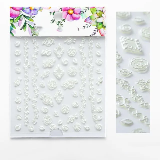 3D Embossed Flower Leaf Nail Sticker Decals