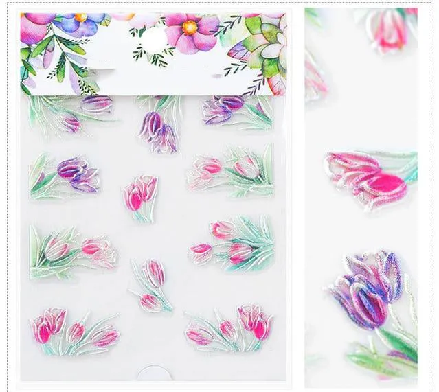 3D Embossed Flower Leaf Nail Sticker Decals