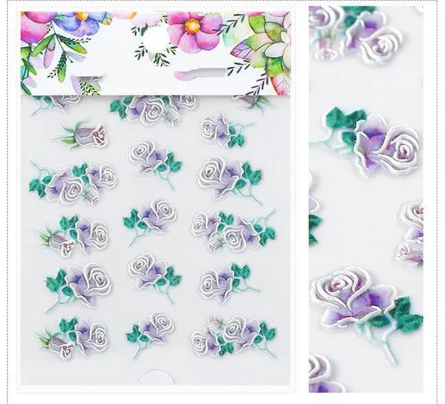 3D Embossed Flower Leaf Nail Sticker Decals