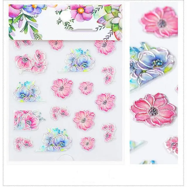 3D Embossed Flower Leaf Nail Sticker Decals