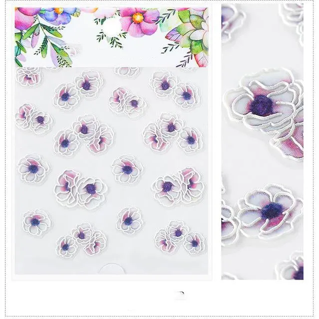 3D Embossed Flower Leaf Nail Sticker Decals
