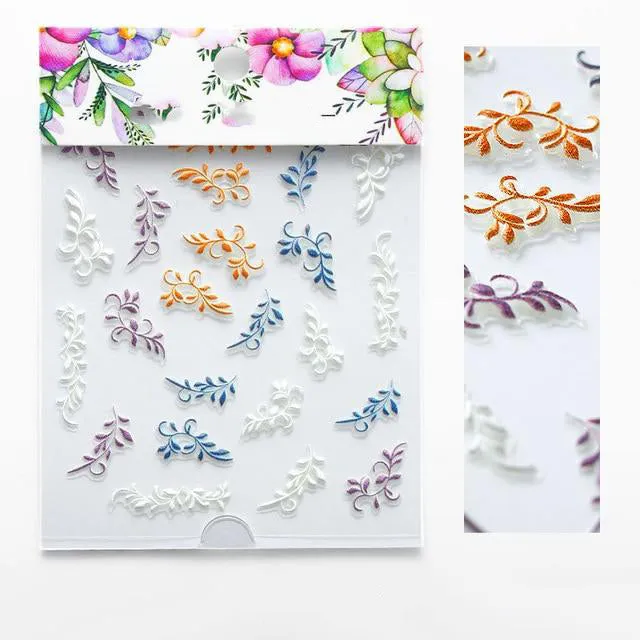 3D Embossed Flower Leaf Nail Sticker Decals