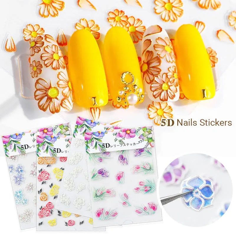 3D Embossed Flower Leaf Nail Sticker Decals
