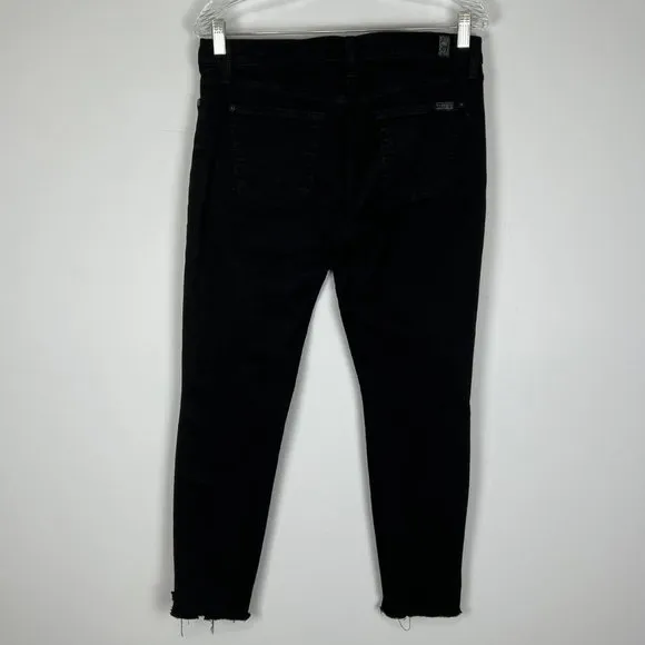 7 For All Mankind Womens Gwenevere Ankle Skinny Jeans Black Raw Step Hem size 30
