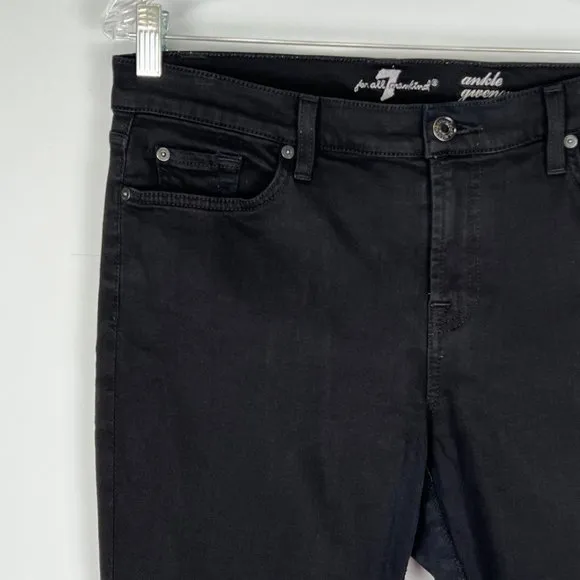 7 For All Mankind Womens Gwenevere Ankle Skinny Jeans Black Raw Step Hem size 30