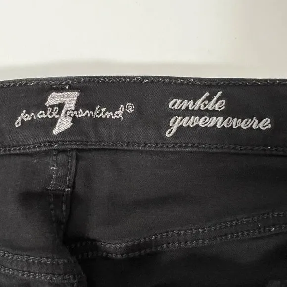 7 For All Mankind Womens Gwenevere Ankle Skinny Jeans Black Raw Step Hem size 30