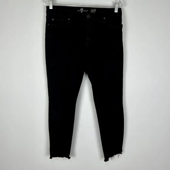 7 For All Mankind Womens Gwenevere Ankle Skinny Jeans Black Raw Step Hem size 30