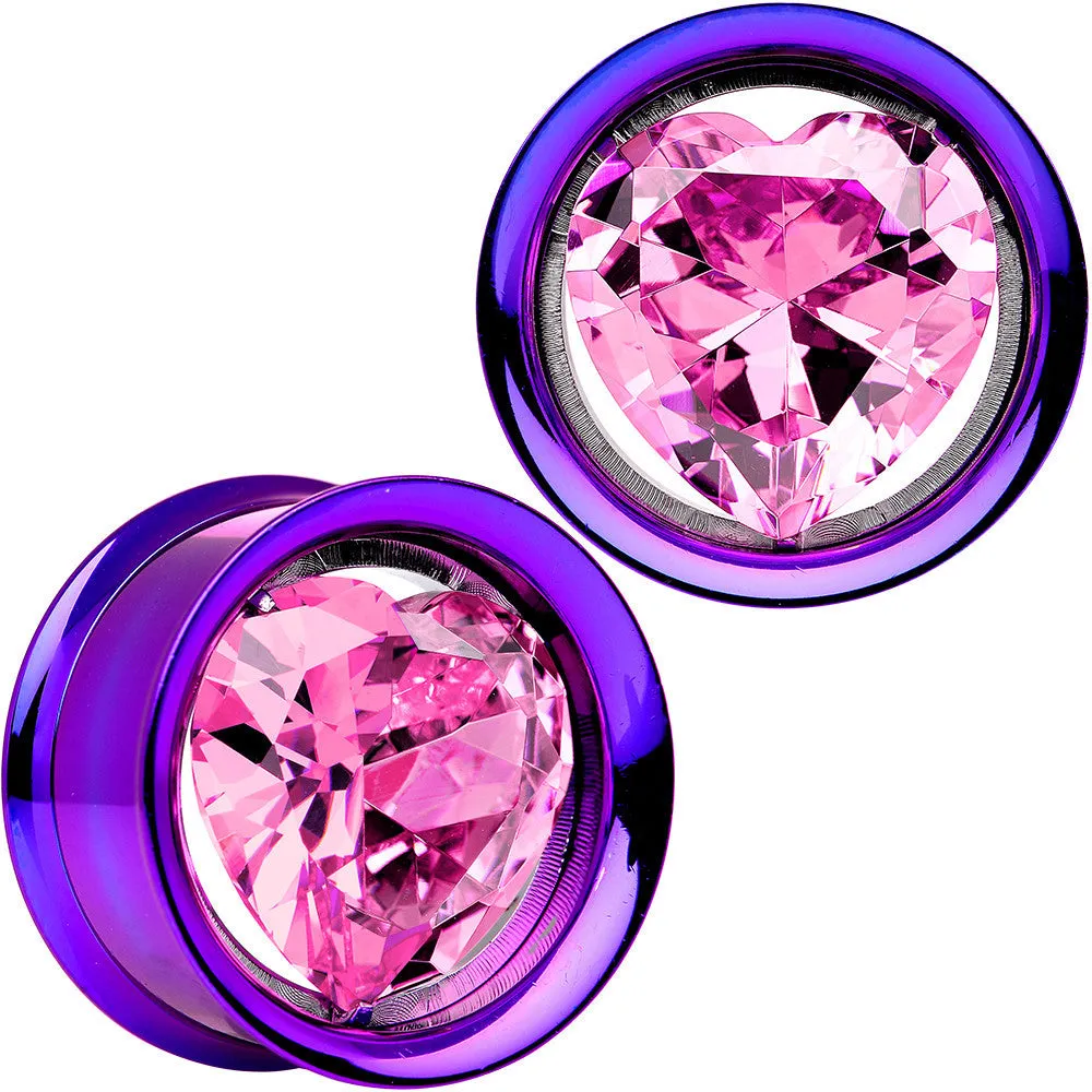 7/8 Pink Heart Insert Purple Anodized Titanium Internal Threaded Plug