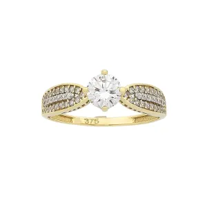 9ct Yellow Gold Cubic Zirconia Ring with Tapered Shoulders