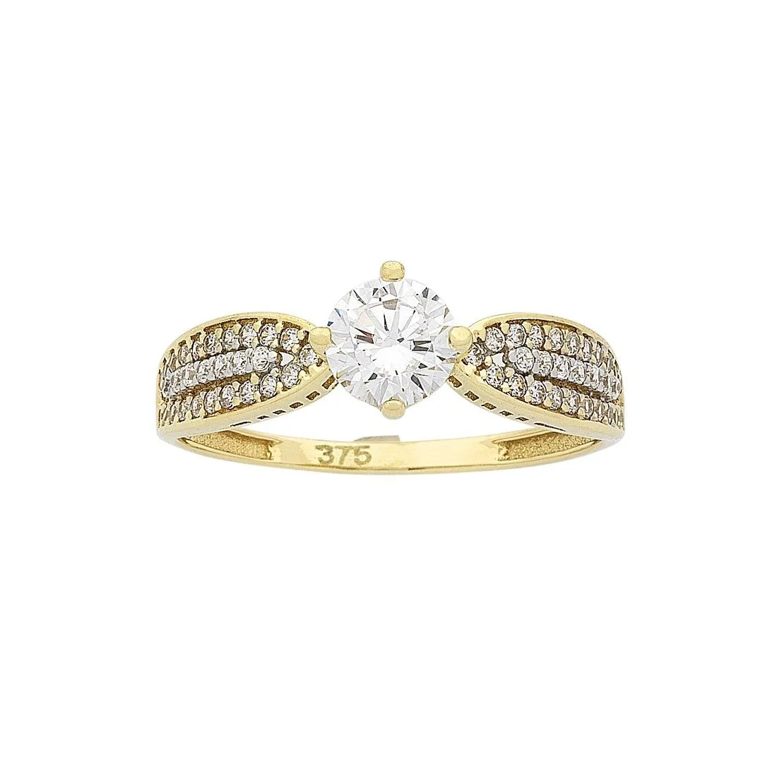 9ct Yellow Gold Cubic Zirconia Ring with Tapered Shoulders