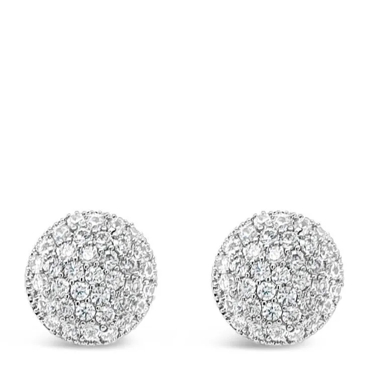 Absolute Silver Sparkle Button Style Earrings