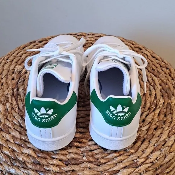 Adidas‎ Mens Stan Smith Sneakers White/Prime Green Lace Up Size 7M/8.5F