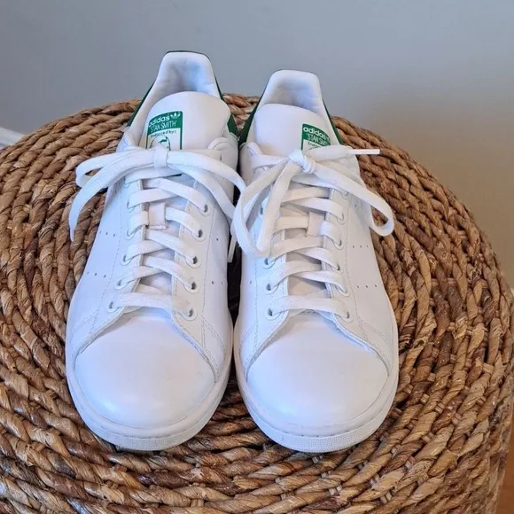 Adidas‎ Mens Stan Smith Sneakers White/Prime Green Lace Up Size 7M/8.5F