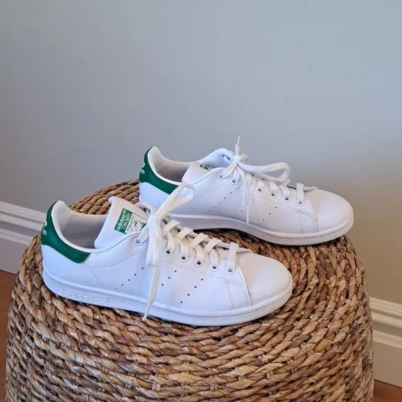 Adidas‎ Mens Stan Smith Sneakers White/Prime Green Lace Up Size 7M/8.5F
