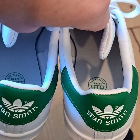 Adidas‎ Mens Stan Smith Sneakers White/Prime Green Lace Up Size 7M/8.5F