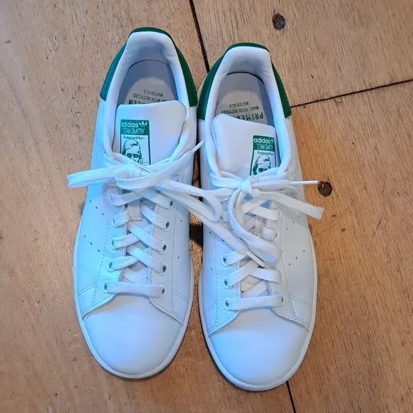 Adidas‎ Mens Stan Smith Sneakers White/Prime Green Lace Up Size 7M/8.5F