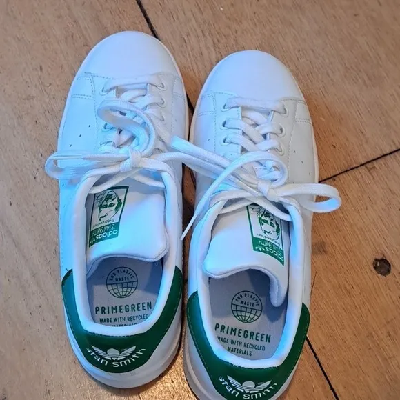 Adidas‎ Mens Stan Smith Sneakers White/Prime Green Lace Up Size 7M/8.5F