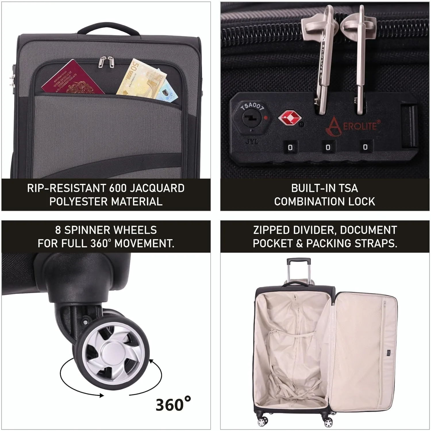 Aerolite Lightweight 55cm 4 Wheel Travel Carry On Hand Cabin Luggage Suitcase Navy Blue Plum Approved for easyJet British Airways Ryanair and More
