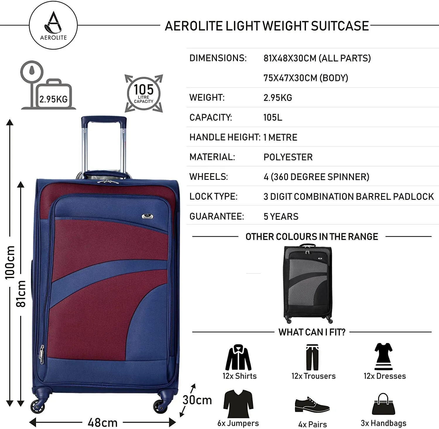 Aerolite Lightweight 55cm 4 Wheel Travel Carry On Hand Cabin Luggage Suitcase Navy Blue Plum Approved for easyJet British Airways Ryanair and More