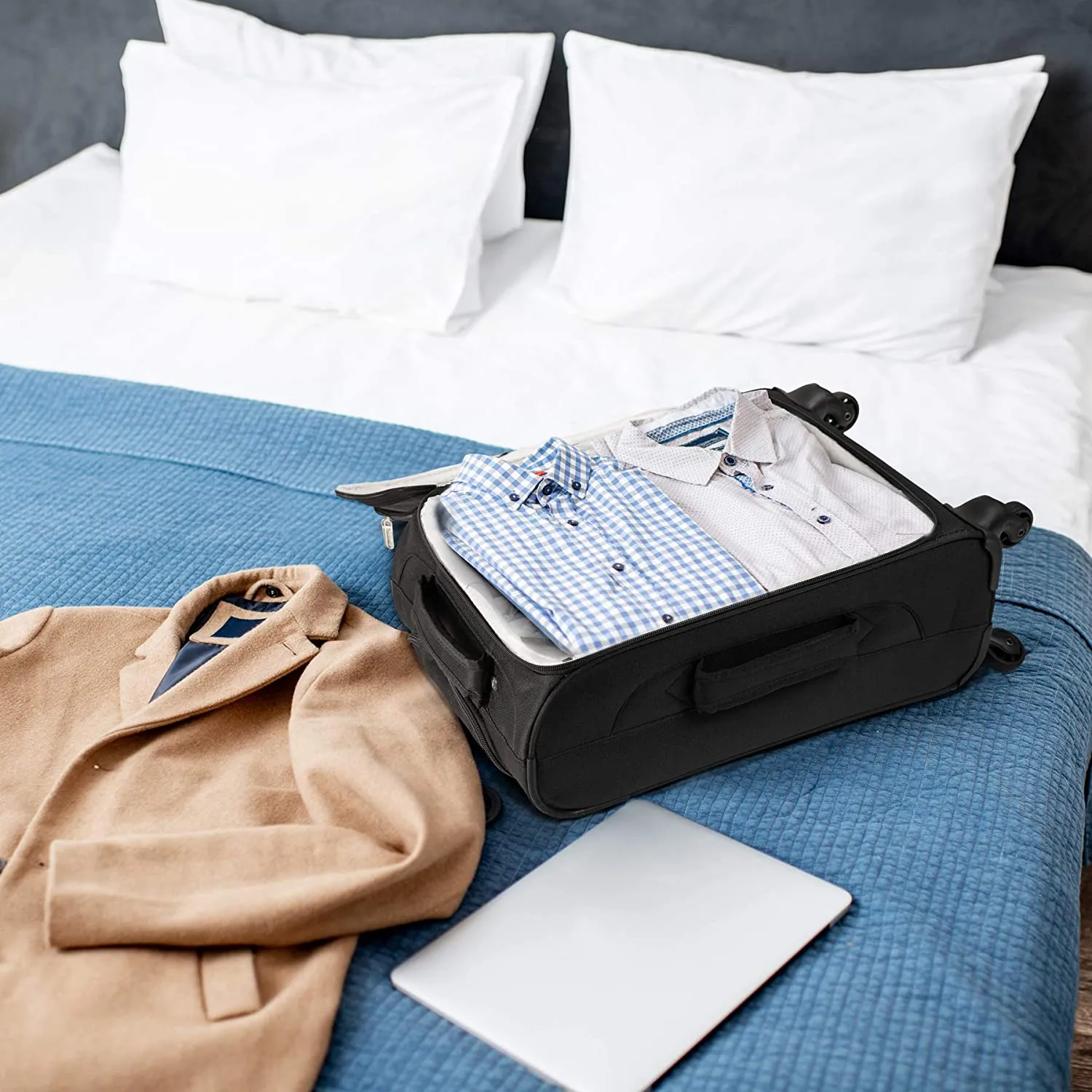 Aerolite Lightweight 55cm 4 Wheel Travel Carry On Hand Cabin Luggage Suitcase Navy Blue Plum Approved for easyJet British Airways Ryanair and More
