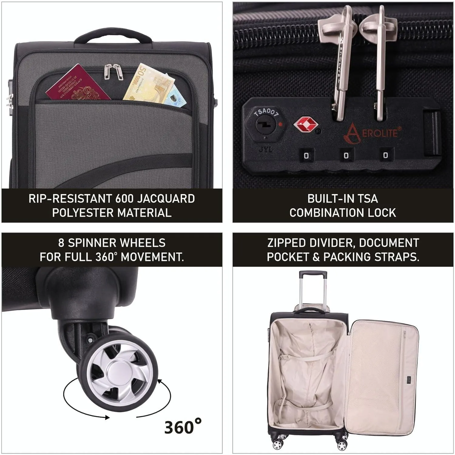 Aerolite Lightweight 55cm 4 Wheel Travel Carry On Hand Cabin Luggage Suitcase Navy Blue Plum Approved for easyJet British Airways Ryanair and More