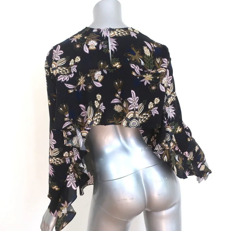 A.L.C. Open Back Blouse Cooper Black Floral Print Silk Size 4 Long Sleeve Top