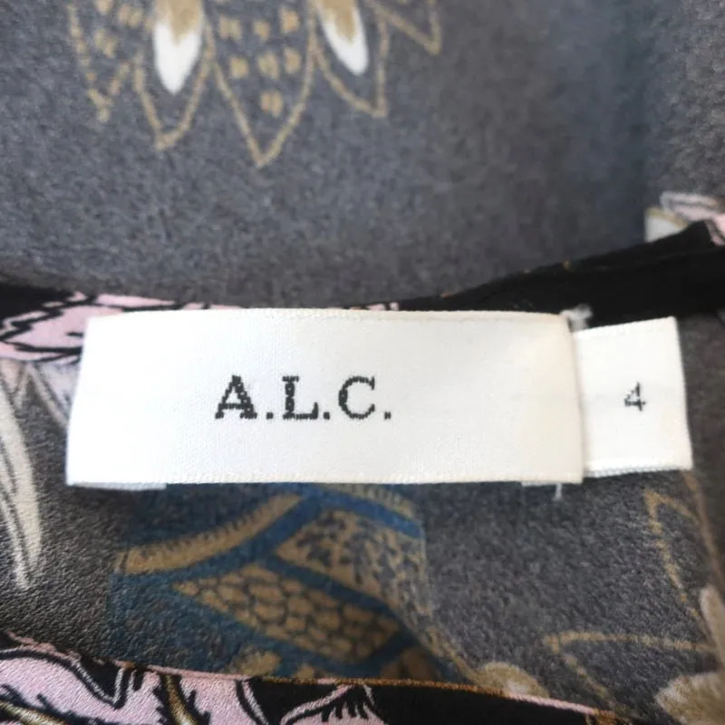 A.L.C. Open Back Blouse Cooper Black Floral Print Silk Size 4 Long Sleeve Top